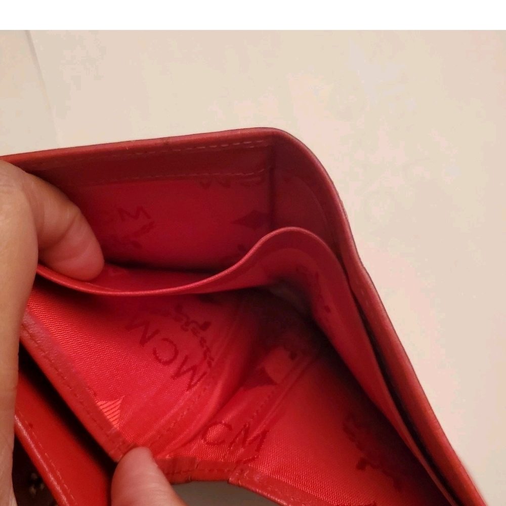 MCM Scarlet Leather Wallet with Gold Accents - Picture 6 of 8